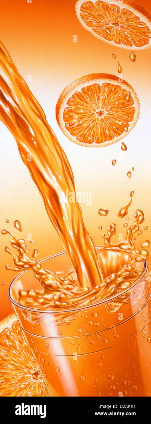 Pour Of Orange Juice Falling Into A Glass With Splash