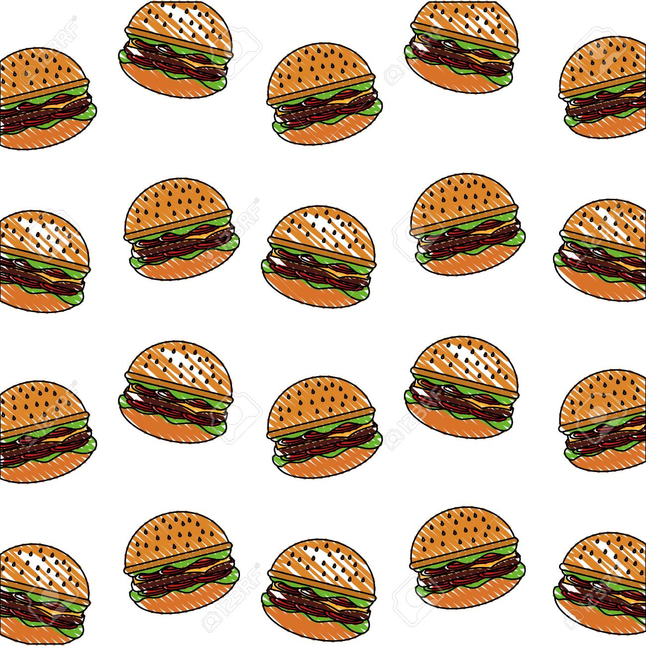Delicious Fast Food Hamburger Background Vector Illustration