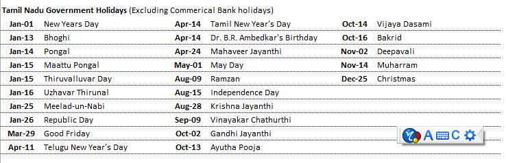Calendar By Month With Holidays Tamil Nadu Government