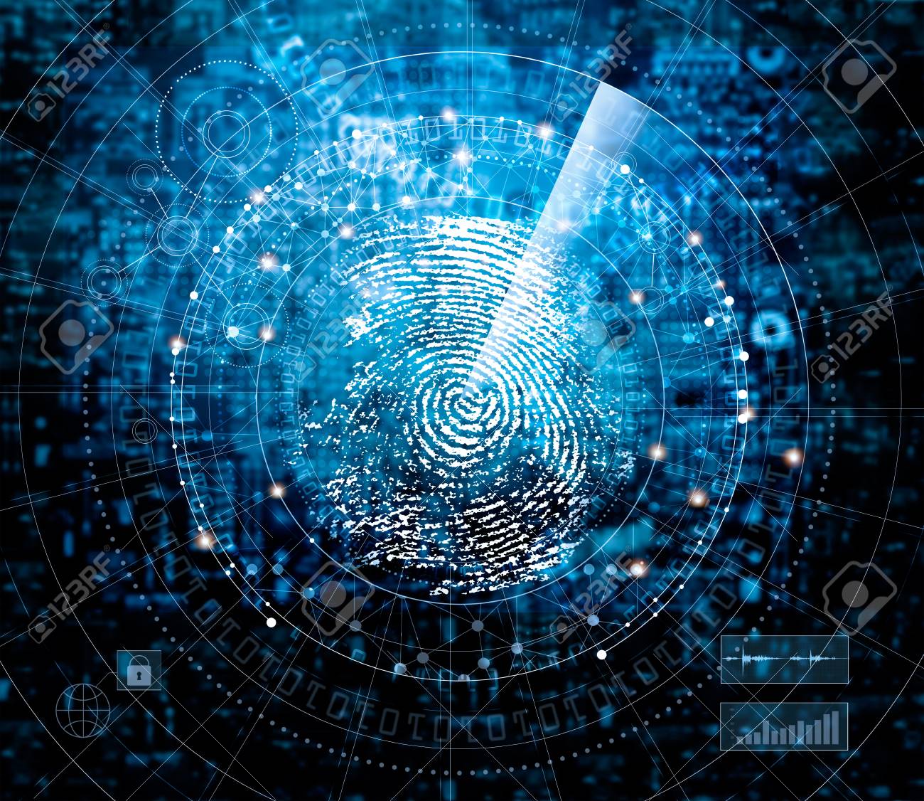 Fingerprint Scanning And Searching Identity Check On Blue Cyber