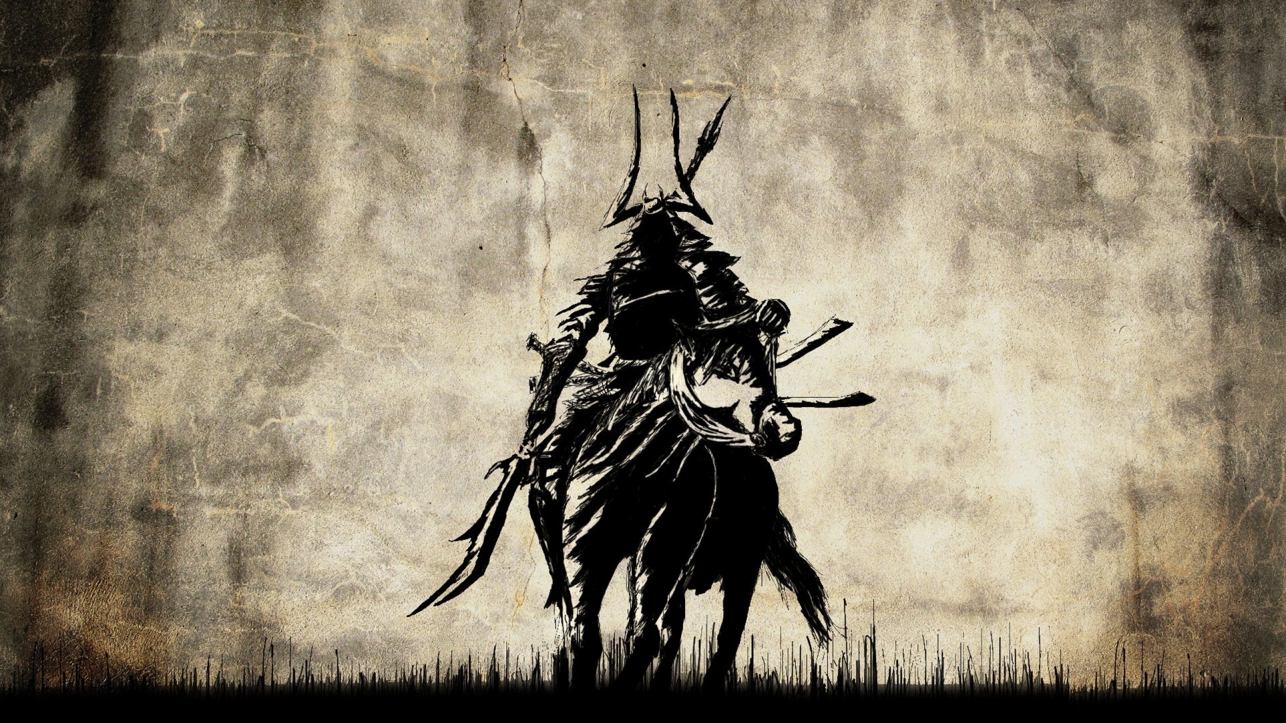 Samurai warrior silhouette art black and white HD wallpaper  Peakpx