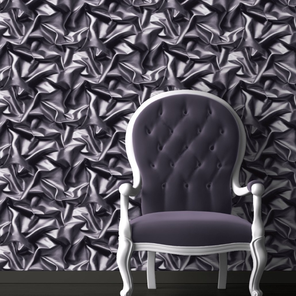 Muriva Bluff Grey Silk Motif Fabric Faux Effect Mural Wallpaper F72909
