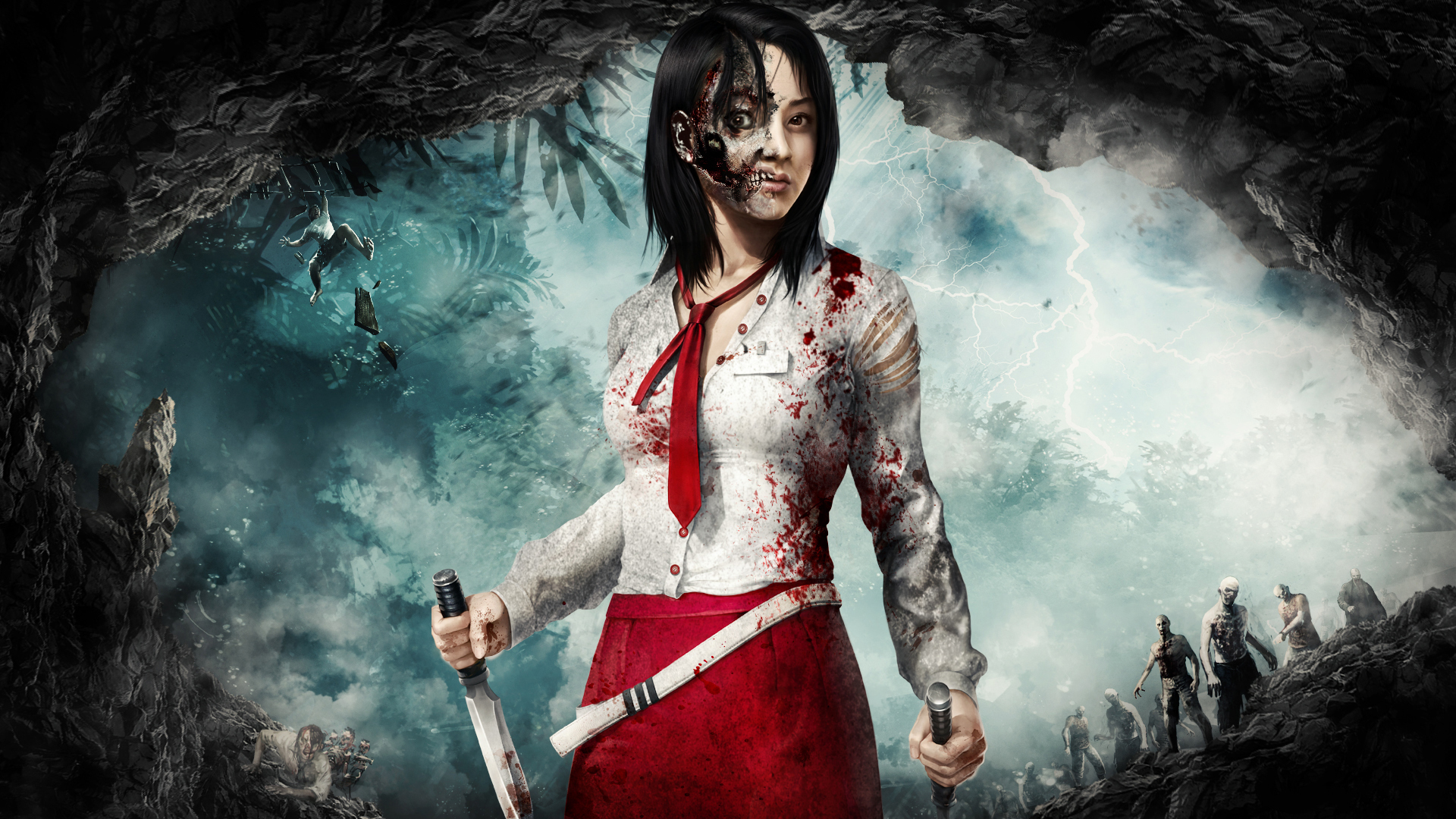 Zombie Necktie Brute Girl Cave Games Girls Dark Horror Wallpaper