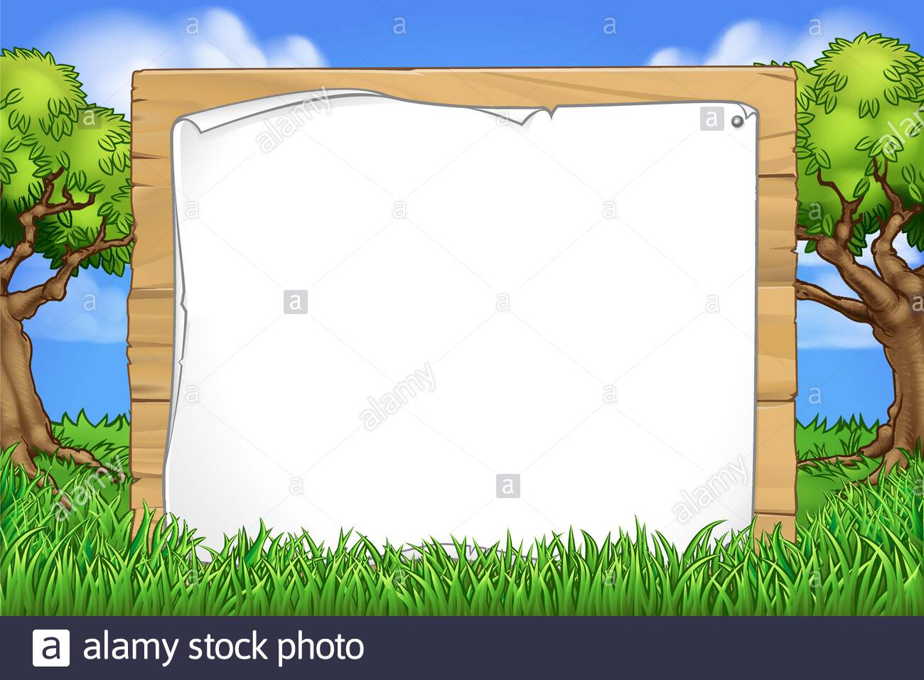 Cartoon Background Wooden Sign Park Forest Stock Vector Image