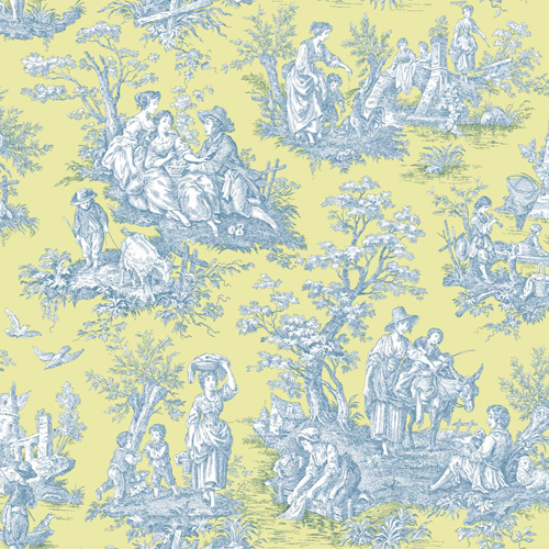 Waverly Classics Spring Green Prussian Blue And White Wallpaper