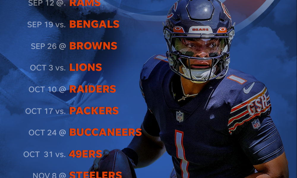 Our Bears Schedule Wallpaper Featuring Justin Fields