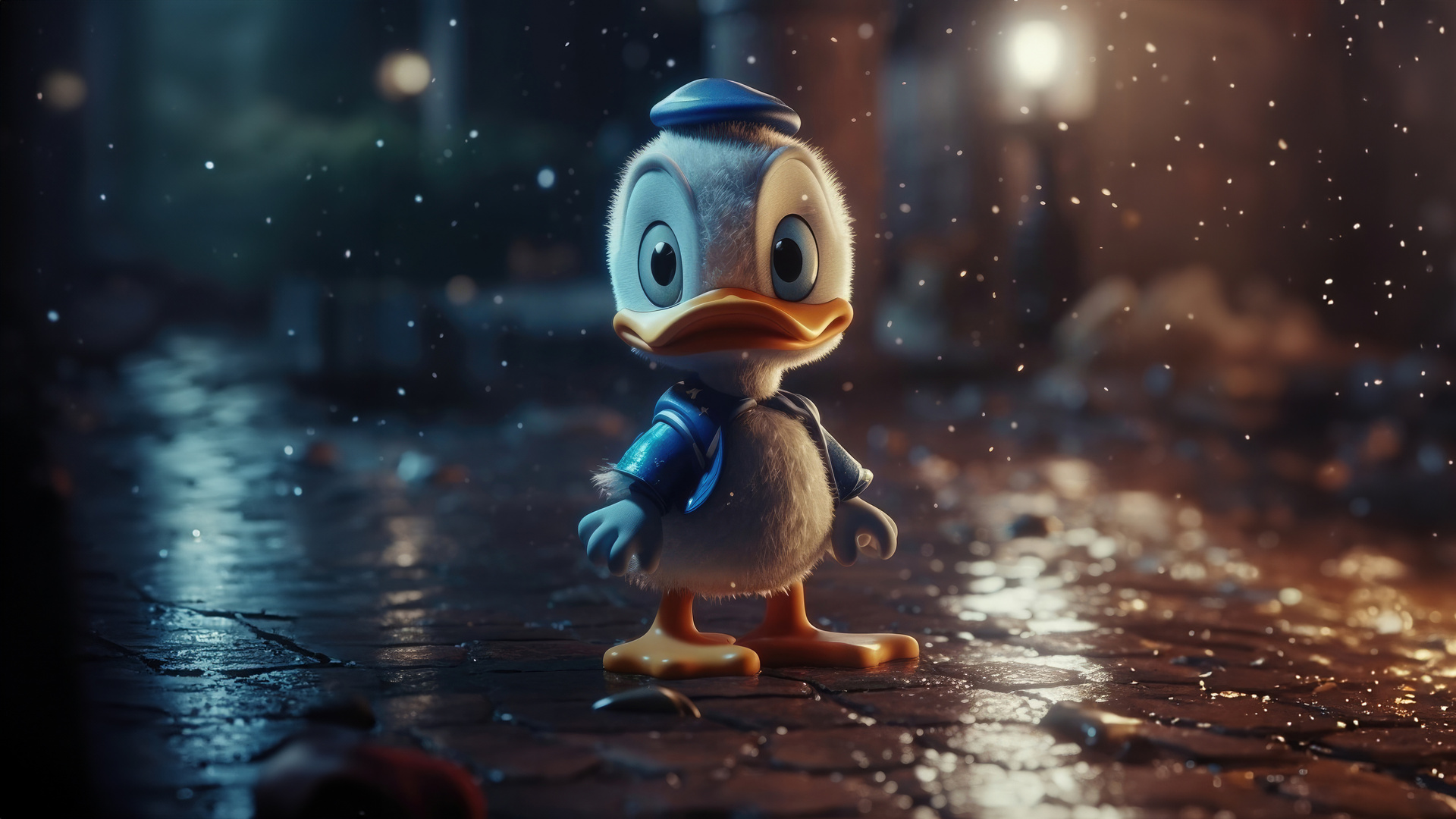 Disney Donald Duck In Rain Cute 5k Laptop Full HD 1080p Wallpaper