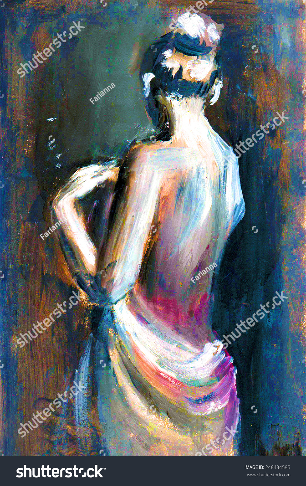 Expressive Oil Painting Woman Figure Illustration Stock