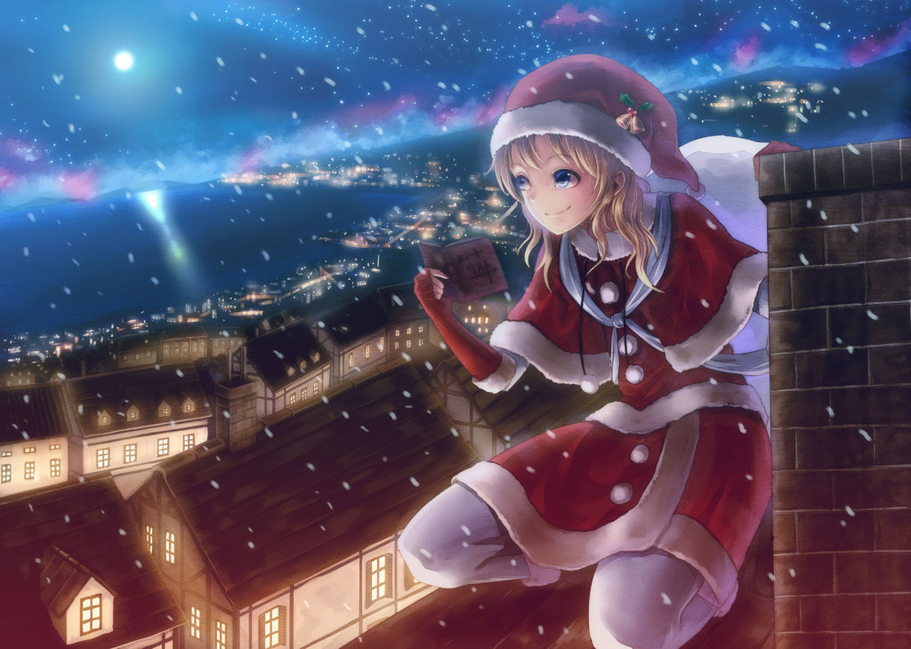 Merry Christmas Anime Girl Smile HD Wallpaper