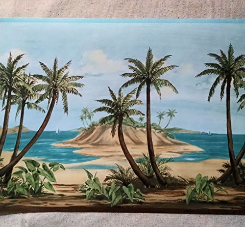 Seashore Palm Trees Palms Wallpaper Border   Blue   PC158B