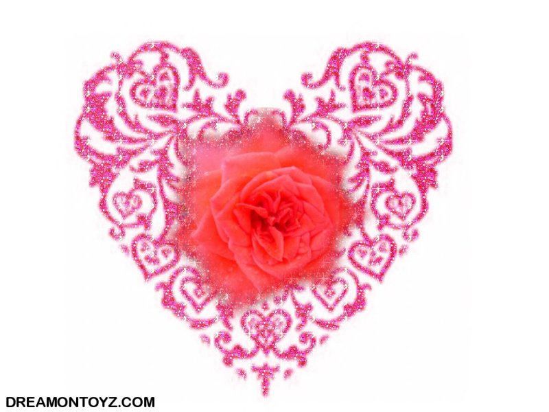 Glitter Hearts And Roses Pink Heart With Red