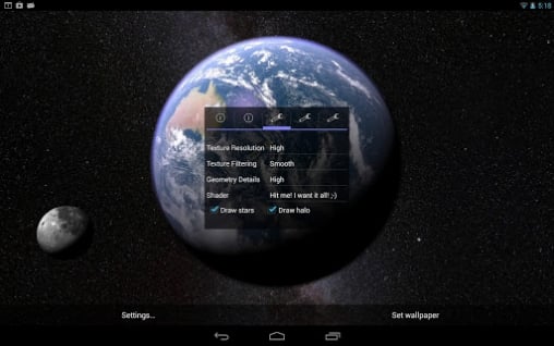 Earth and moon in gyro 3D live wallpaper for Android Earth and moon 508x318