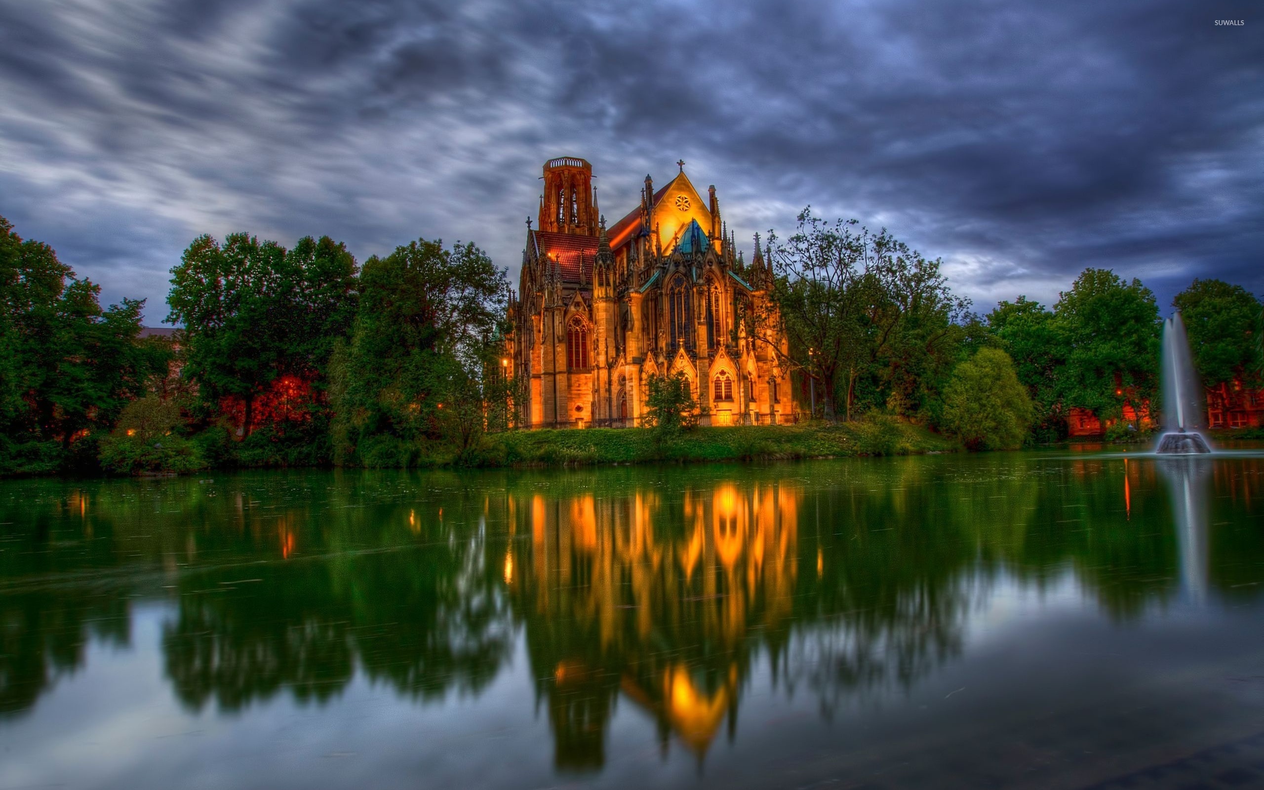 Lakeside Cathedral Wallpaper World