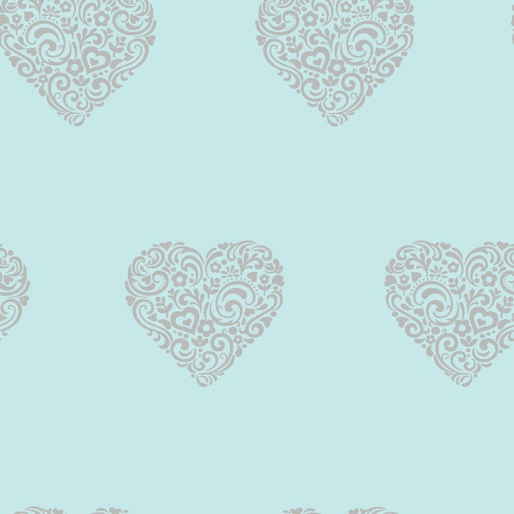 Love Wallpaper Shimmer Hearts Teal Silver ilw980041