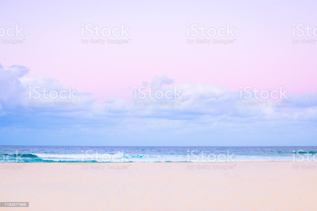 Pretty Pastel Colour Sky Pink Purple Blue With Fluffy Cloud On