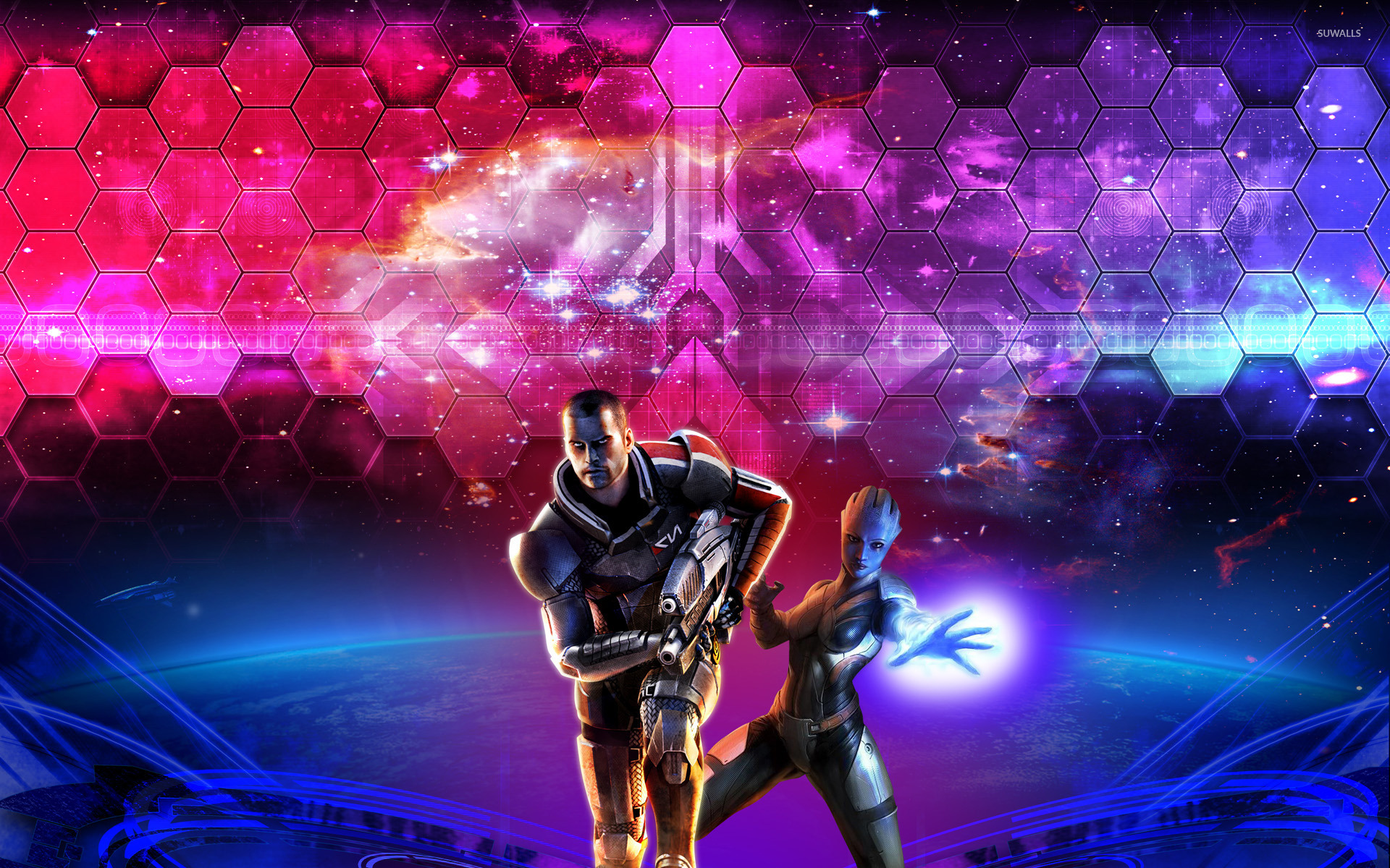 Liara T Soni And Mander Shepard Mass Effect Wallpaper Game
