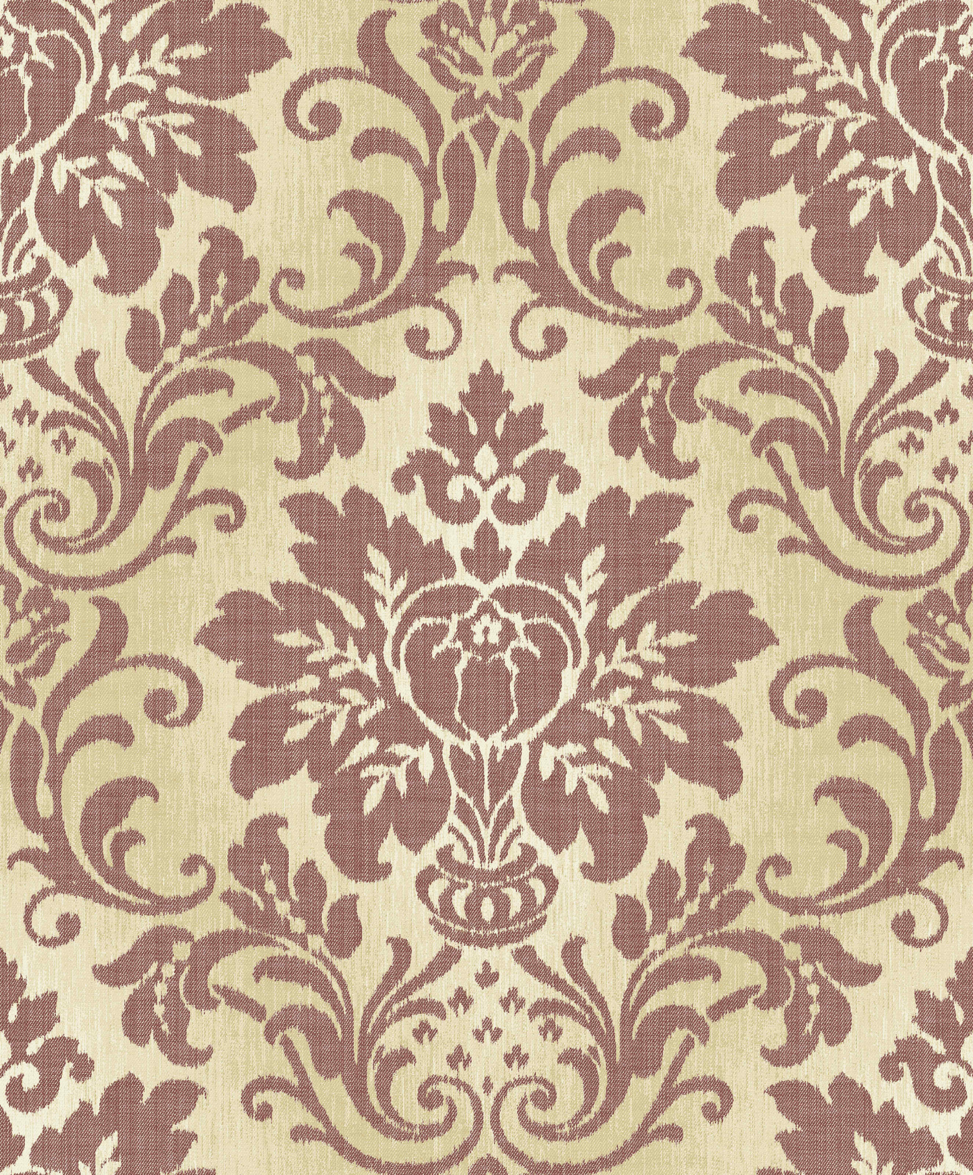 Fabric Damask Vinyl Wallpaper A10901 Red Cut Price