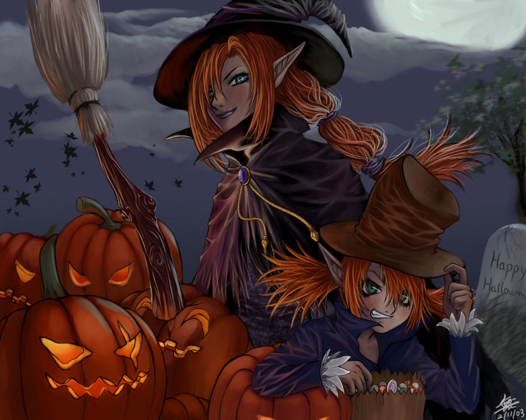 1024x768 Halloween witches desktop PC and Mac wallpaper 1024x819