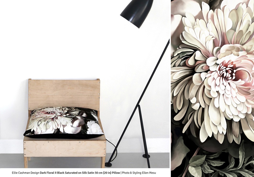 Dark Floral Ii Black Saturated On Velvet By Ellie Cashman Design