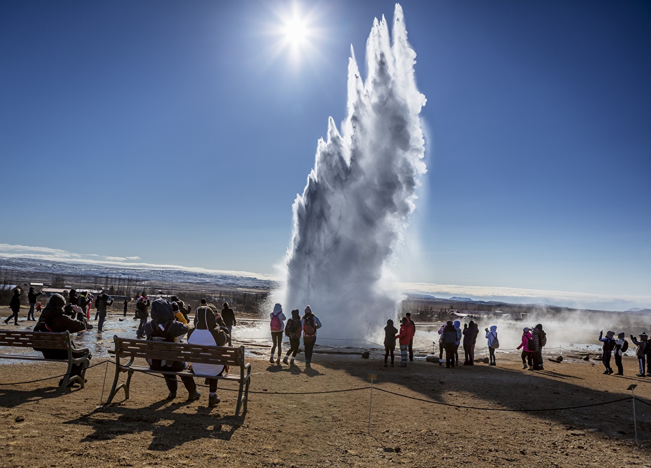 Desktop Wallpaper Iceland Geyser Strokkur District Geysir Sun