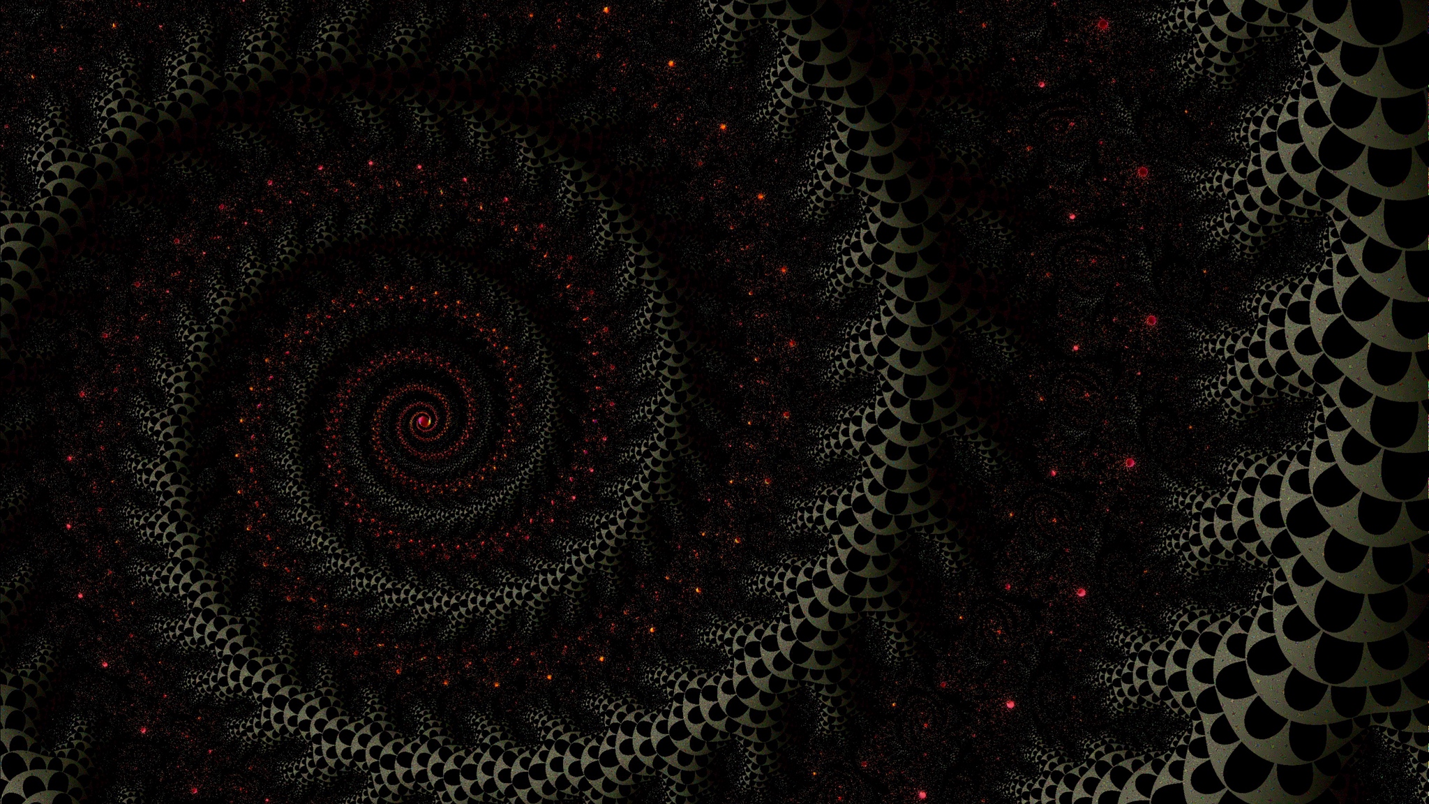 Download wallpaper 2048x1152 spiral fractal dark twisted