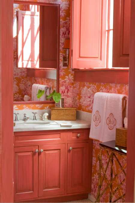 Towels Toile Wallpaper Pink And Orange