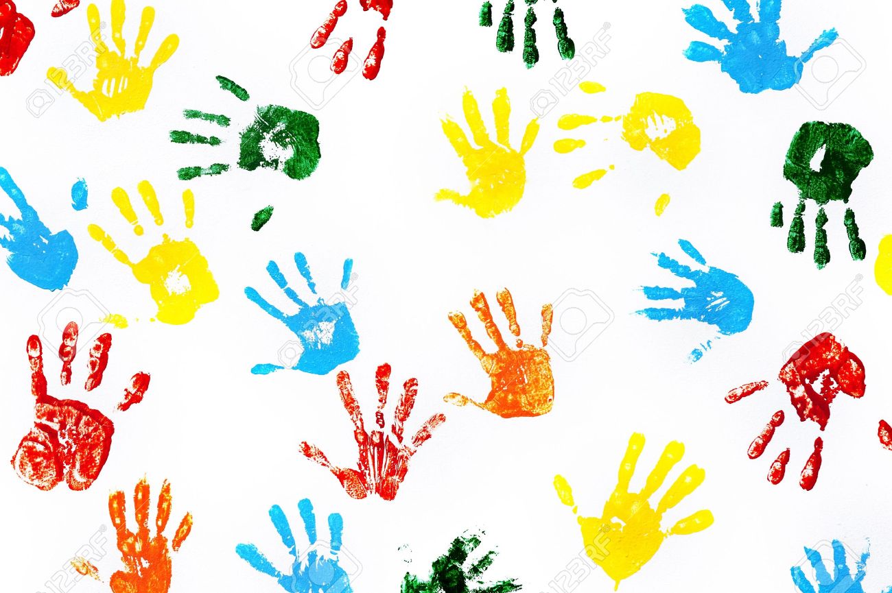 Hands Prints Made By Children Isolated On White Background Stock