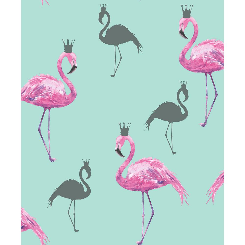 Arthouse Flamingo Queen Pink Teal Wallpaper The Home Depot