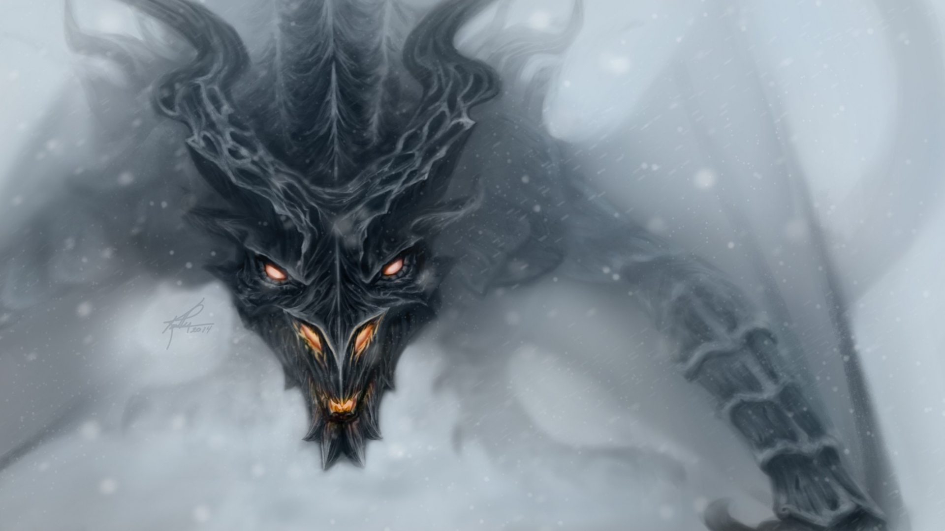 HD Background Skyrim Dragon Alduin Fog Art Game Wallpaper