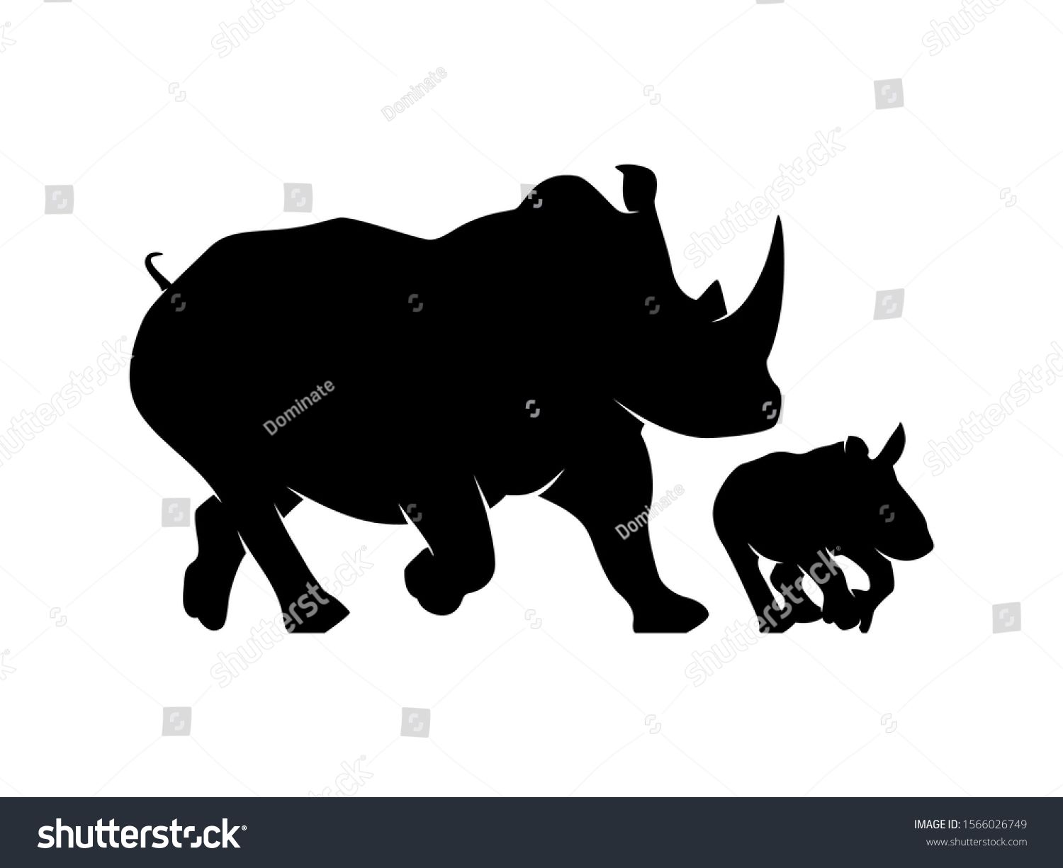 Rhino Animal Silhouette On White Background Isolated Vector