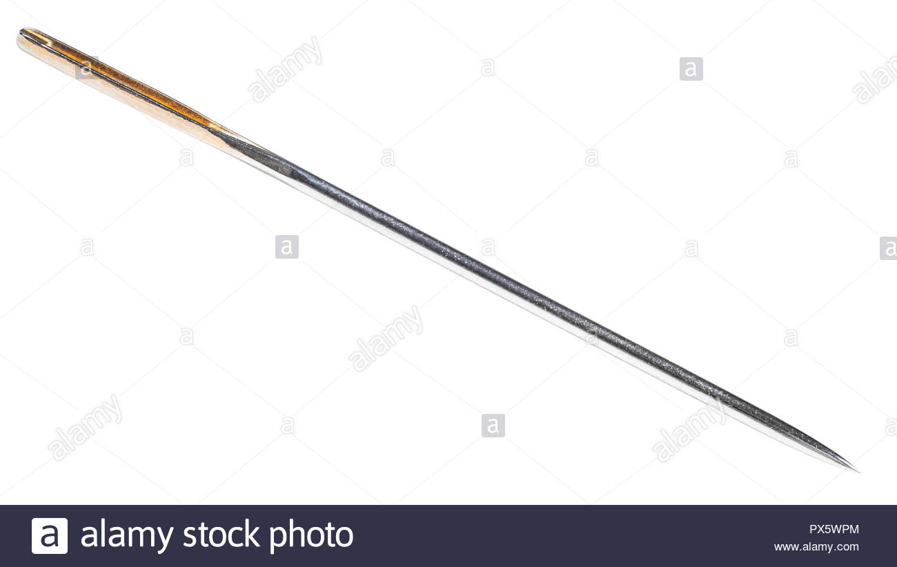 Hand Sewing Needle With Sharp Tip And Yellow End Isolated On White