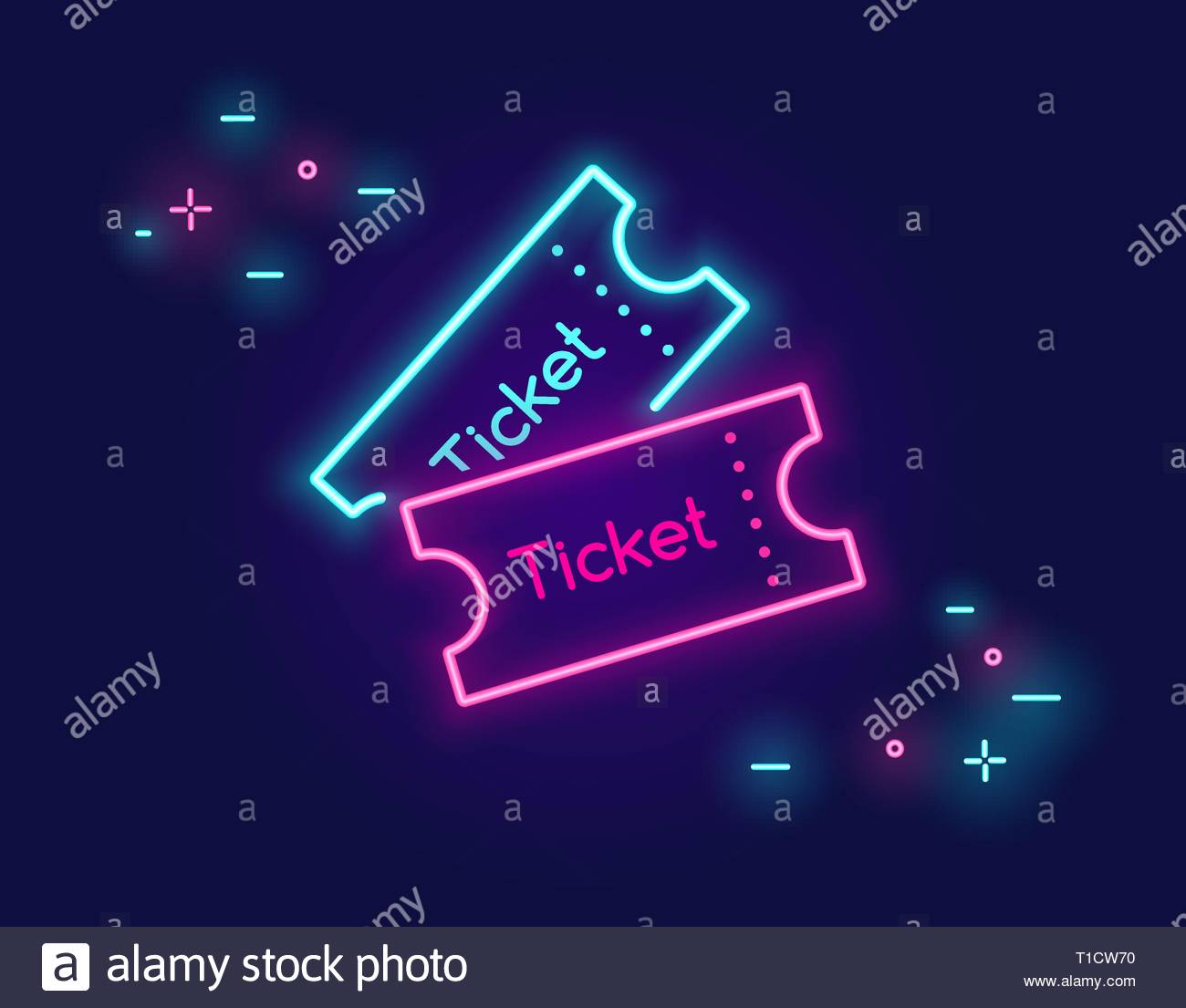 Two tickets banner for social networks in neon light style on dark
