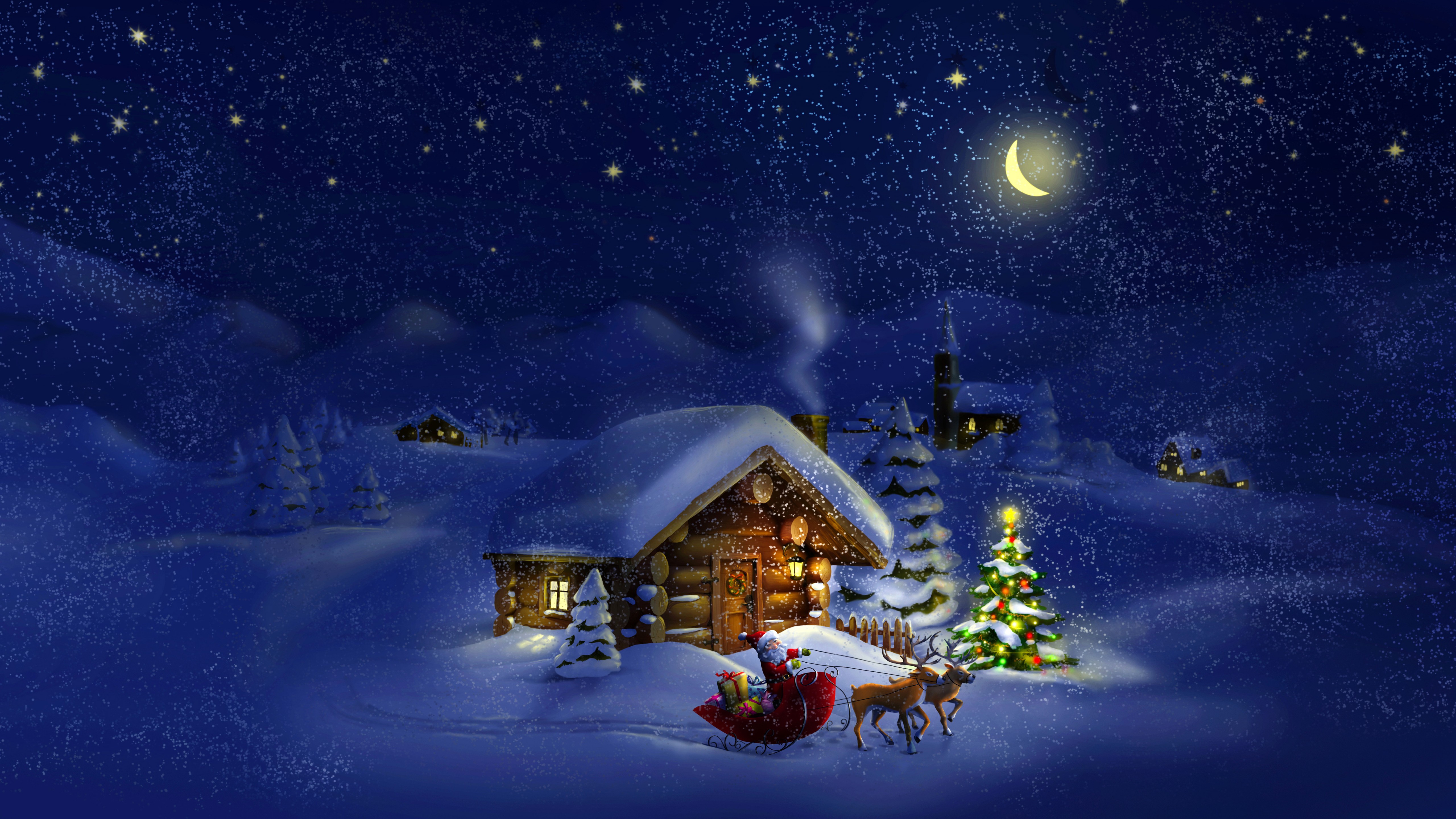 Wallpaper Christmas New Year Santa deer moon night winter