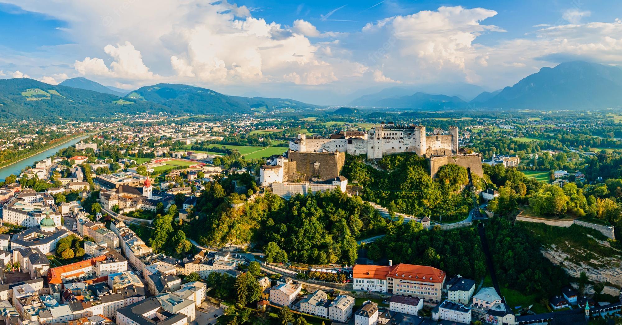 Premium Photo Beautiful Aerial Drone Panorama Of Salzburg City