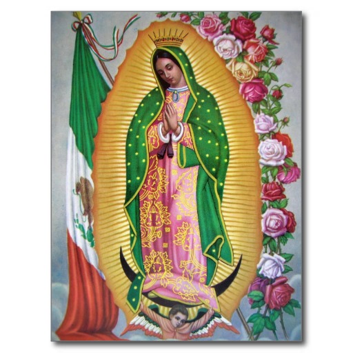 Mexican Virgin Mary Image With Flag Postcard