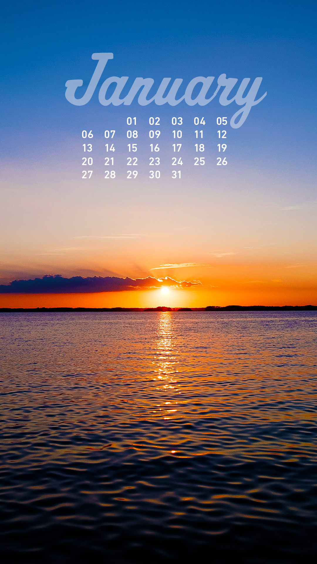 January Calendar Phone Wallpaper Over A Dreamy Scene From Ocean