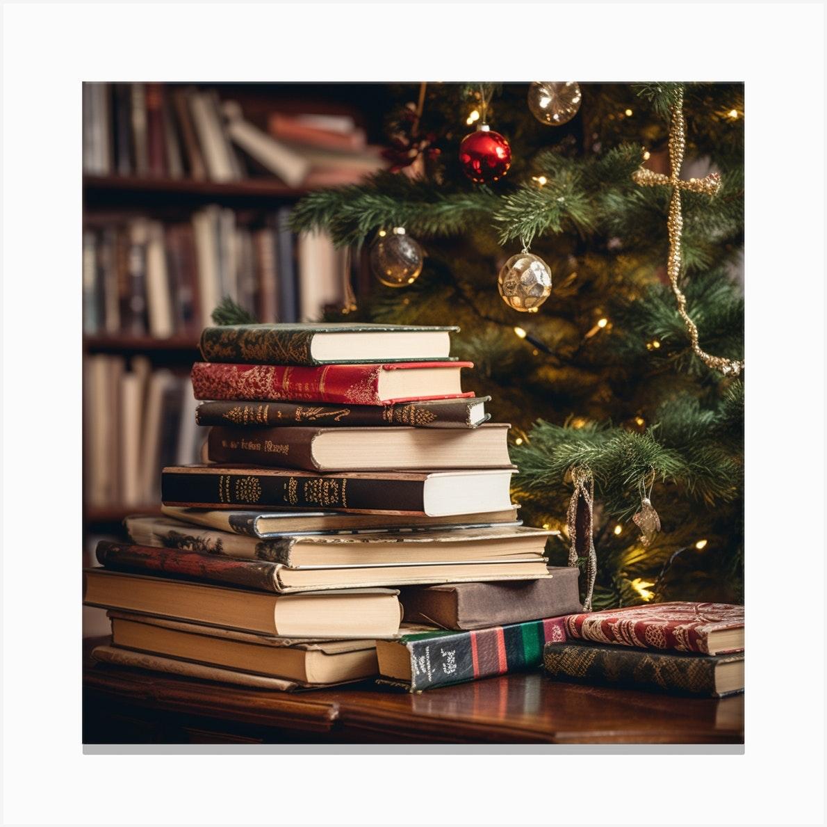 Christmas Books On A Table S Print By Paigedesigns Fy