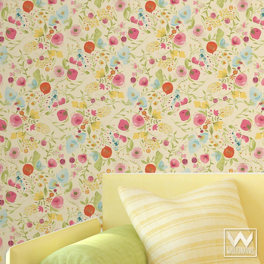 Floral Pattern Wallappeal Wallpaper Watercolor Yellow Zoom