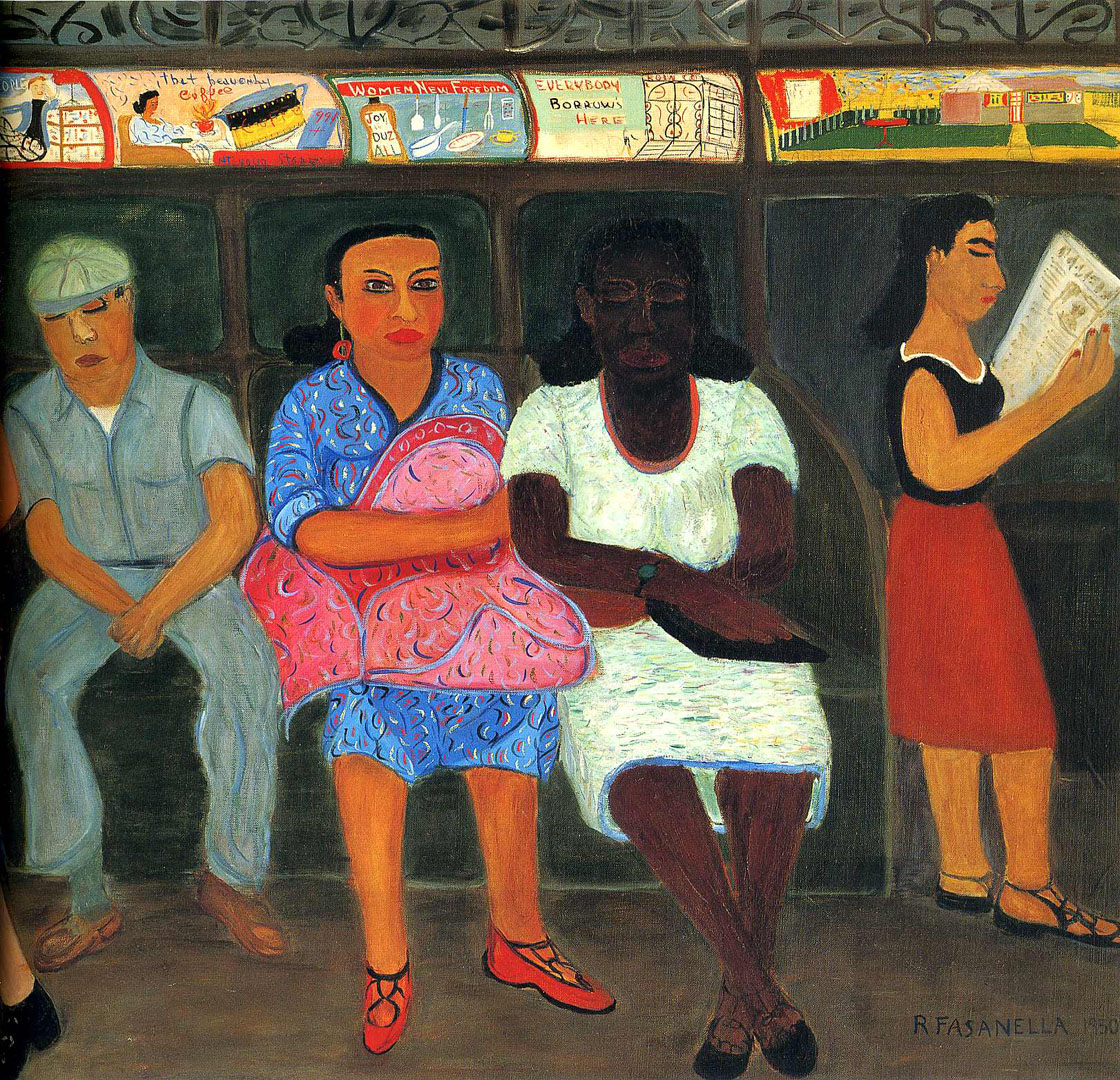 Subway Riders American Folk Art Wallpaper Image