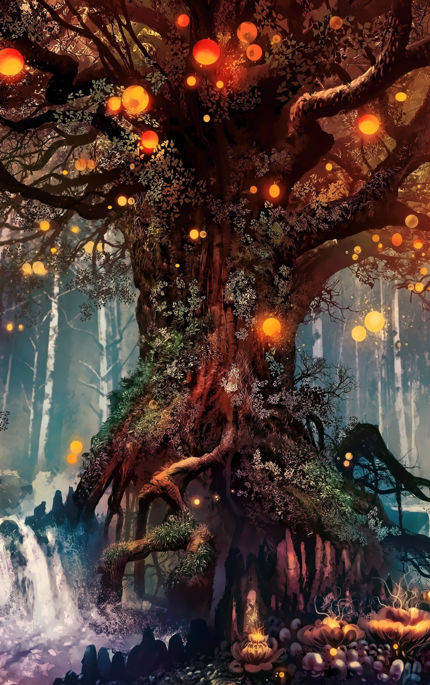 Old Tree Fantasy Art Wallpaper iPhone