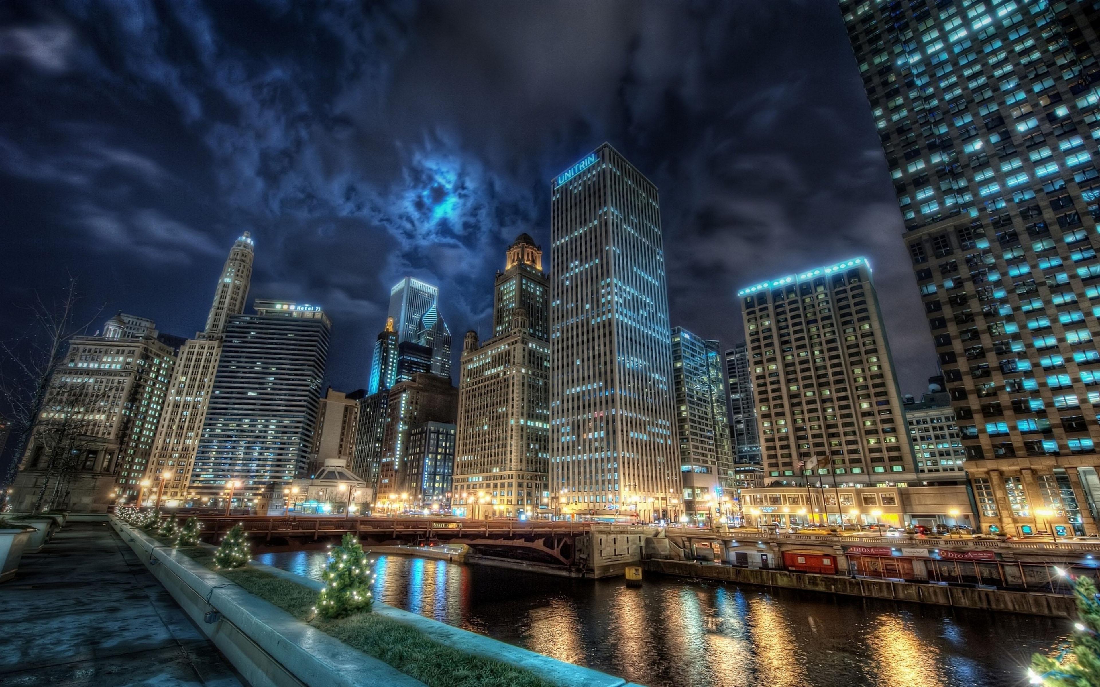 Chicago Skyline At Night 4k Ultra HD Tv Wallpaper For Desktop