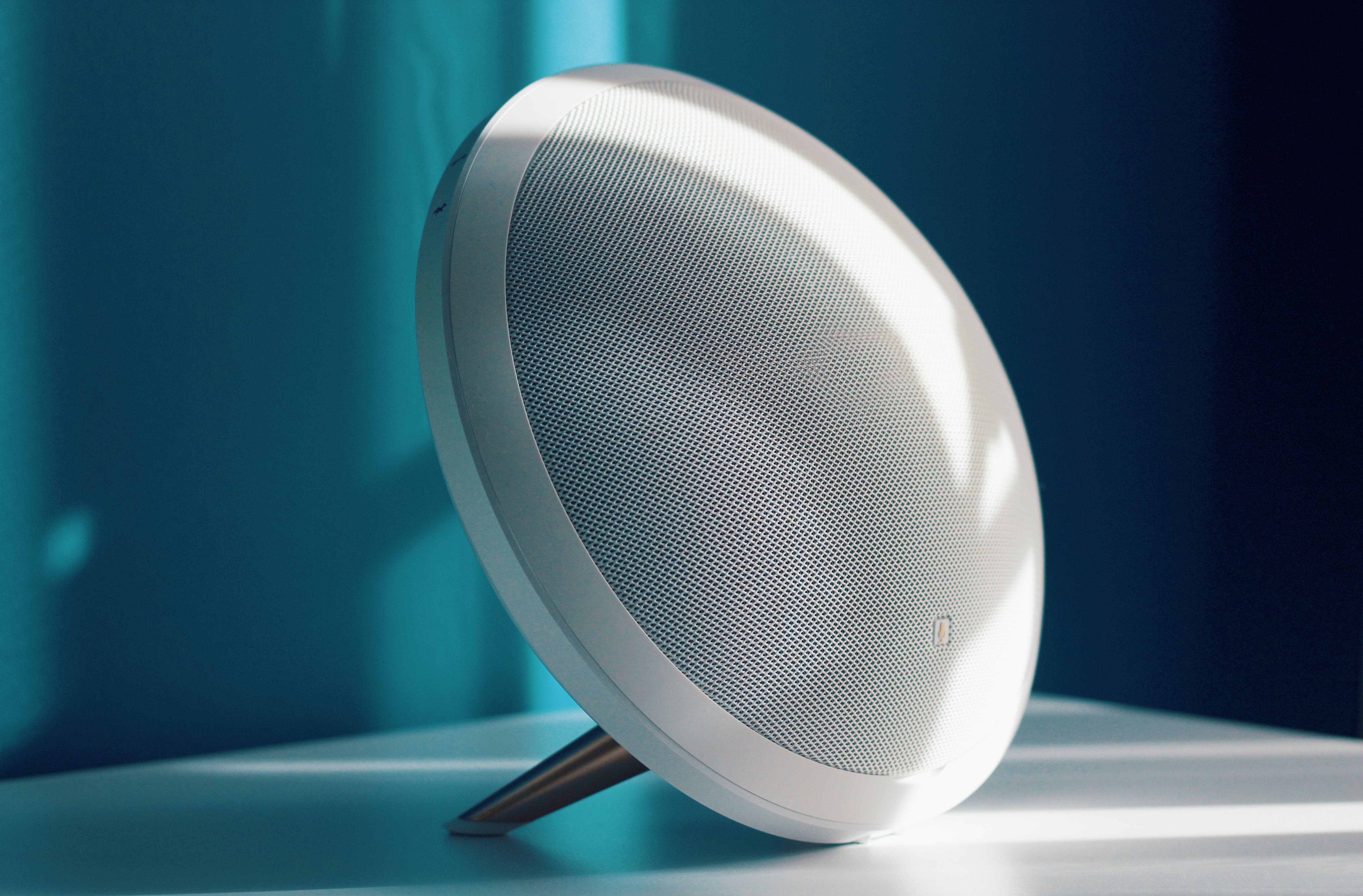 Photo Of White Portable Bluetooth Speaker Stock