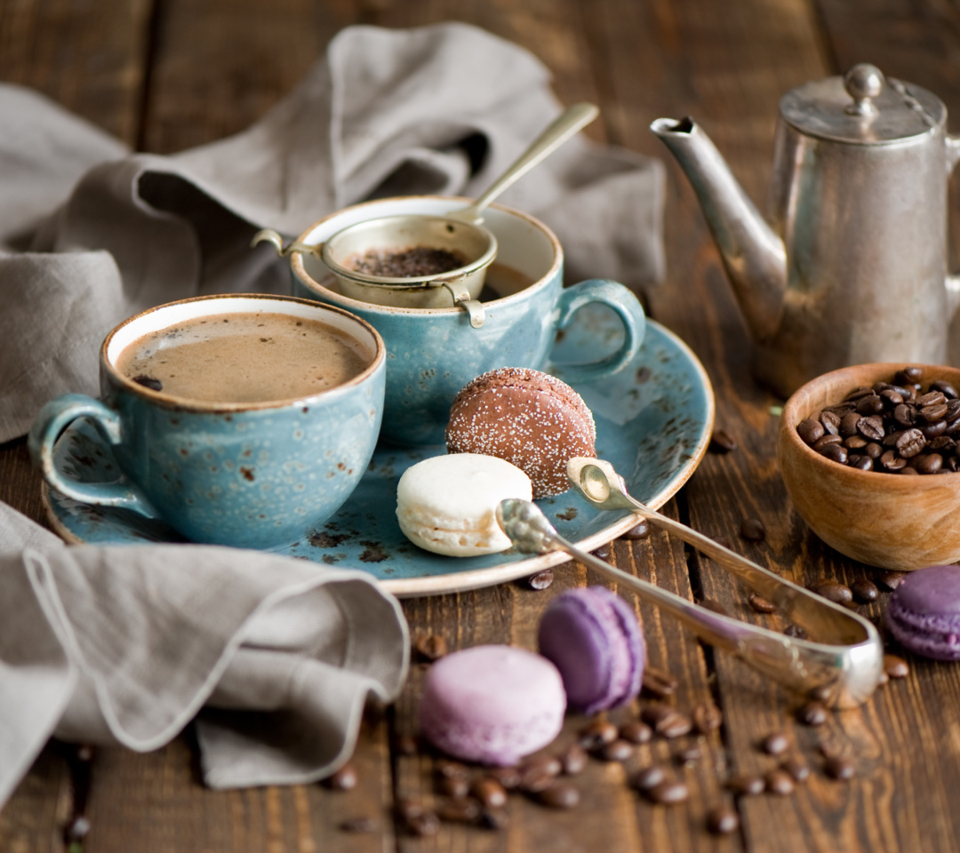 Vintage Coffee Cups And Macarons Android Wallpaper