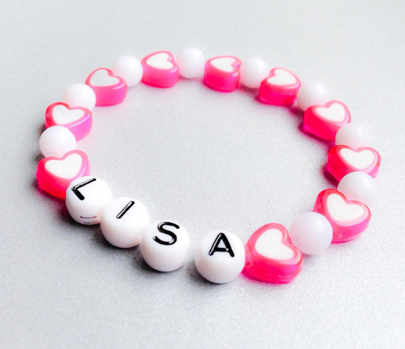Name Bracelet with Hearts Lisa Customized Little Girls Name 570x491