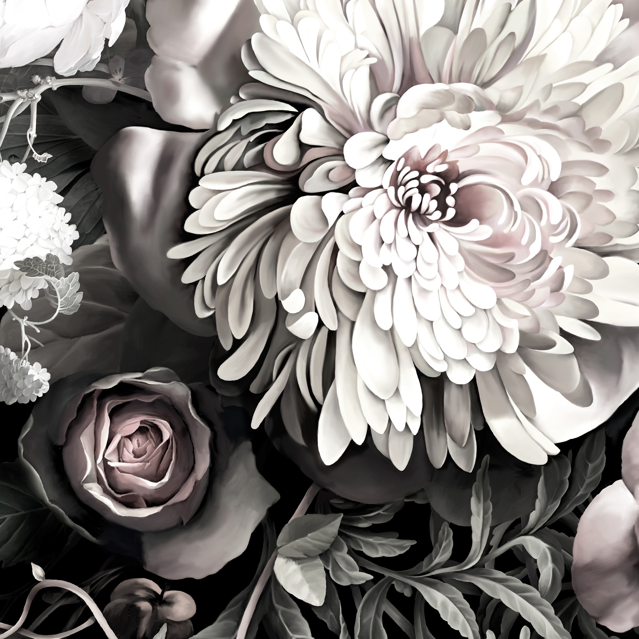 Dark Floral Ii Black Desaturated By Ellie Cashman Design