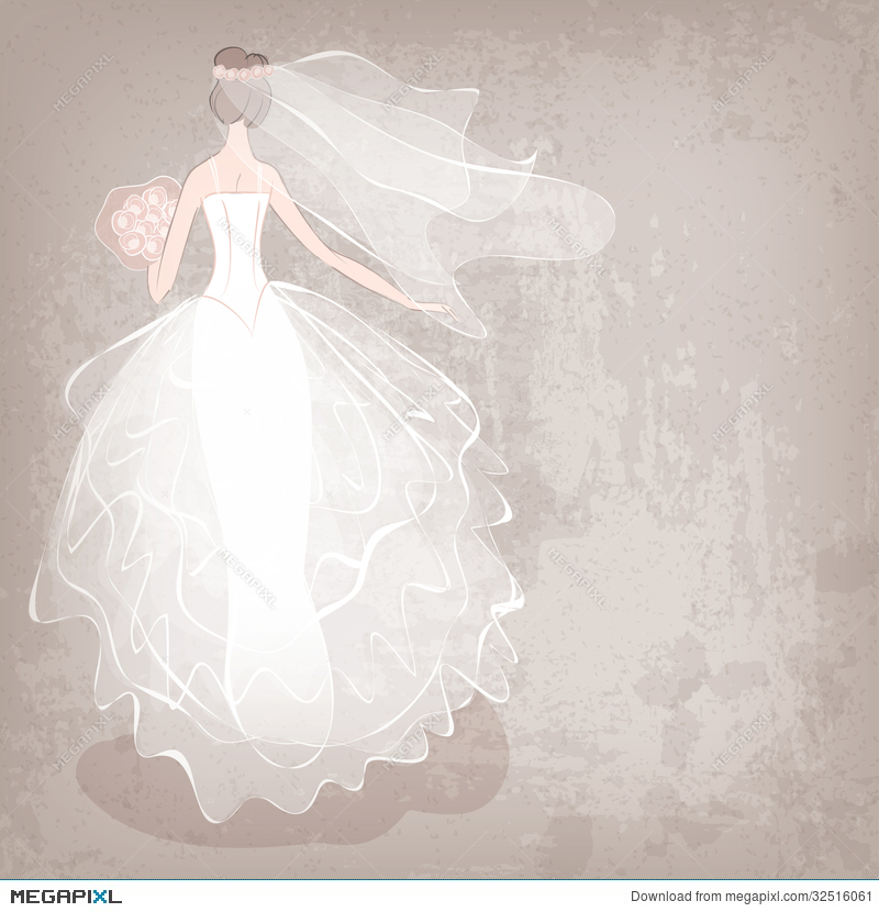 Bride In Wedding Dress On Grungy Background Illustration