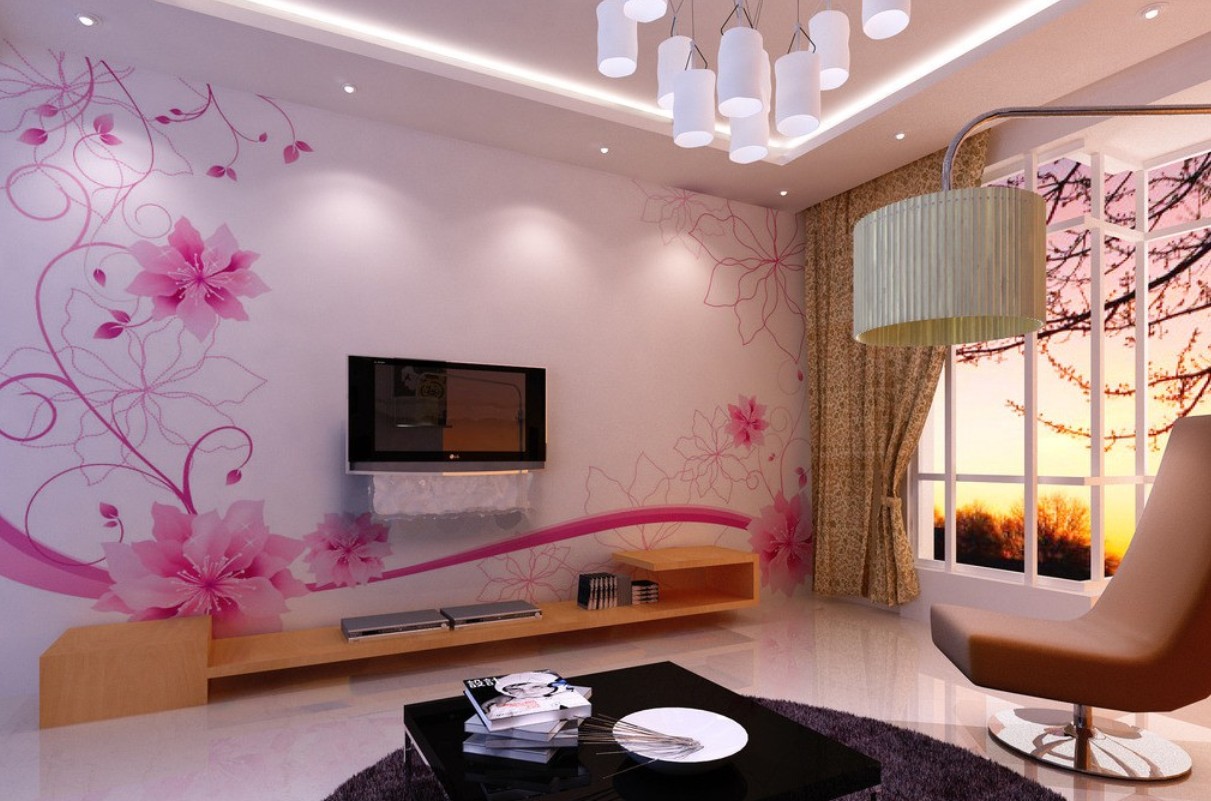 Wallpaper Living Room Tv Wall Chinese 3d House