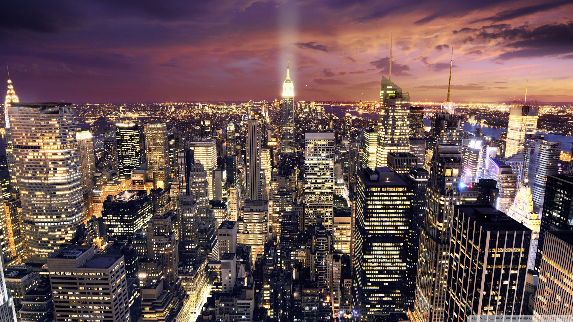 Manhattan Aerial At Night Wallpaper