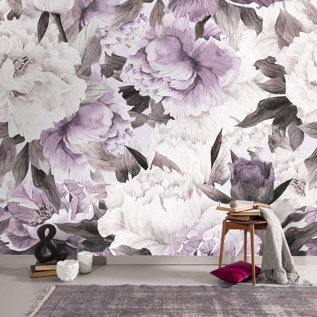 Amazon Muraall Big Flowers White And Purple