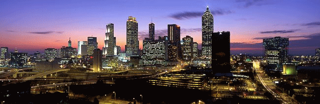 Atlanta Skyline At Night With Blinking Red Light By